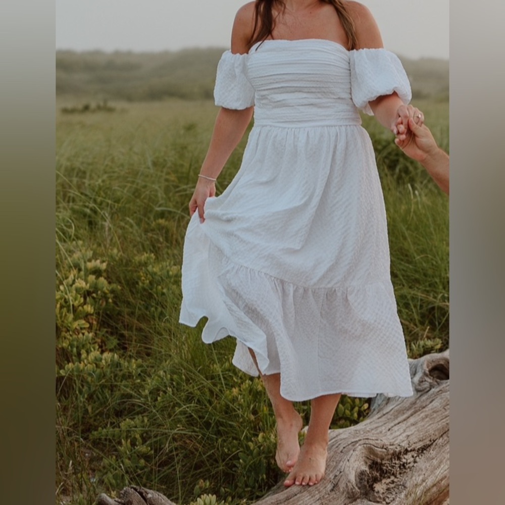 Abercrombie White Puff Sleeve Off the Shoulder Maxi Dress